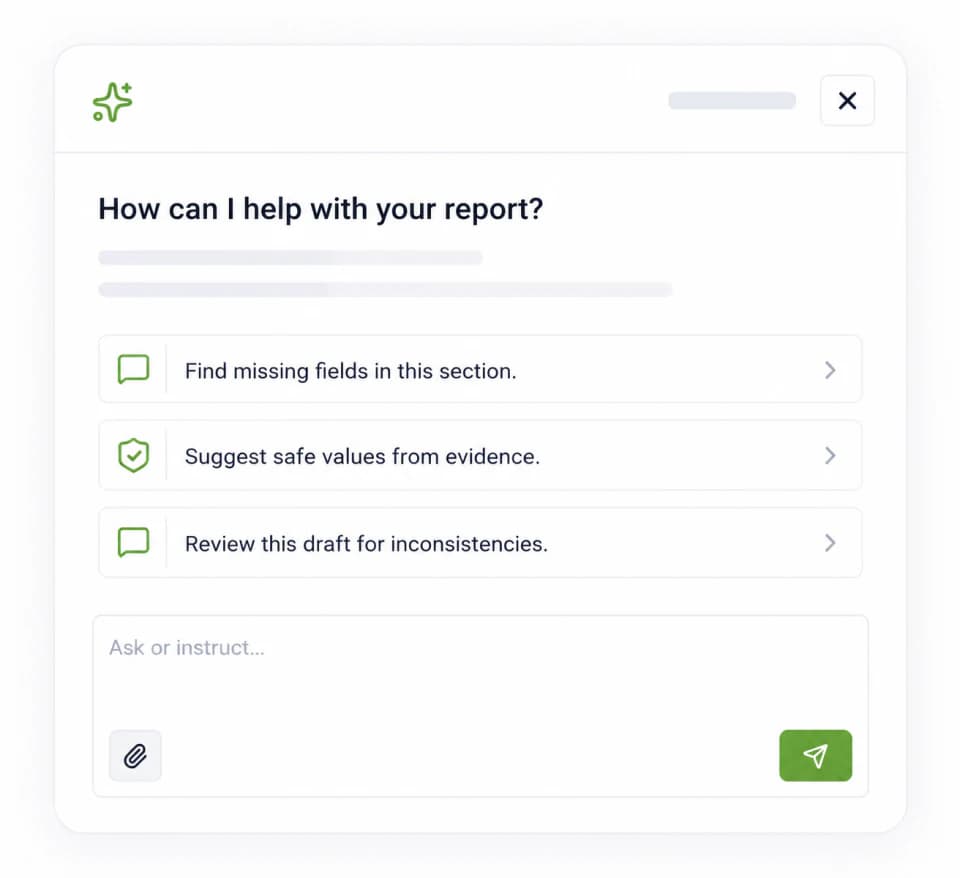 AI draft assistance inside sustainability reporting software