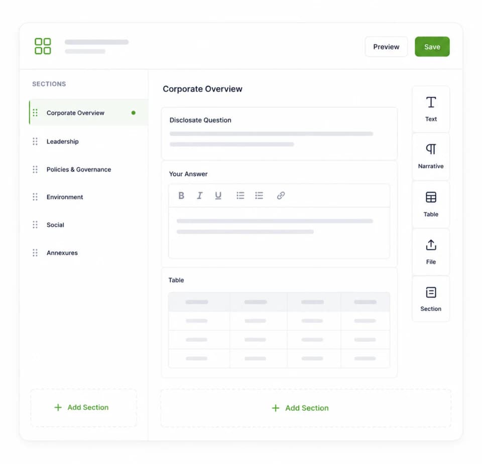 ESG data collection form in BRSR reporting software